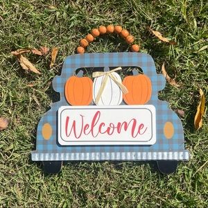 Farmhouse Truck Welcome Sign with Pumpkins